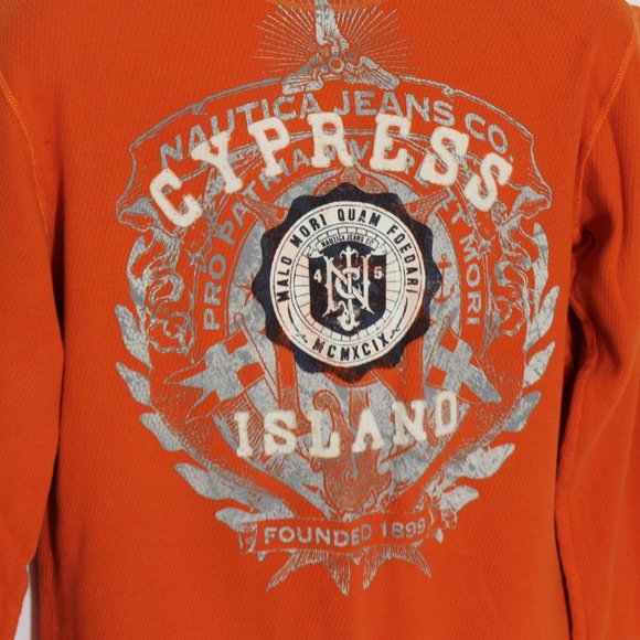 NAUTICA JEANS CO. Orange Thermal Shirt Size Large Long Sleeve Crew Neck Embossed - Picture 5 of 10